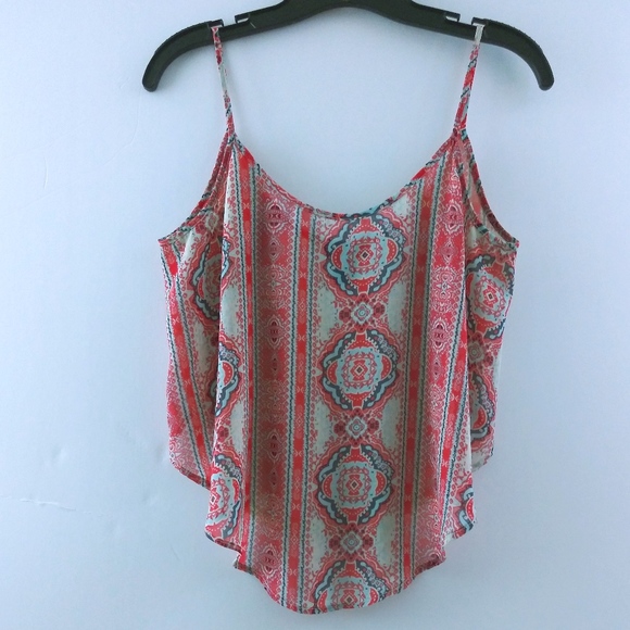deb Tops - deb Red/White/Blue Print & Lace Tank Top-Size M